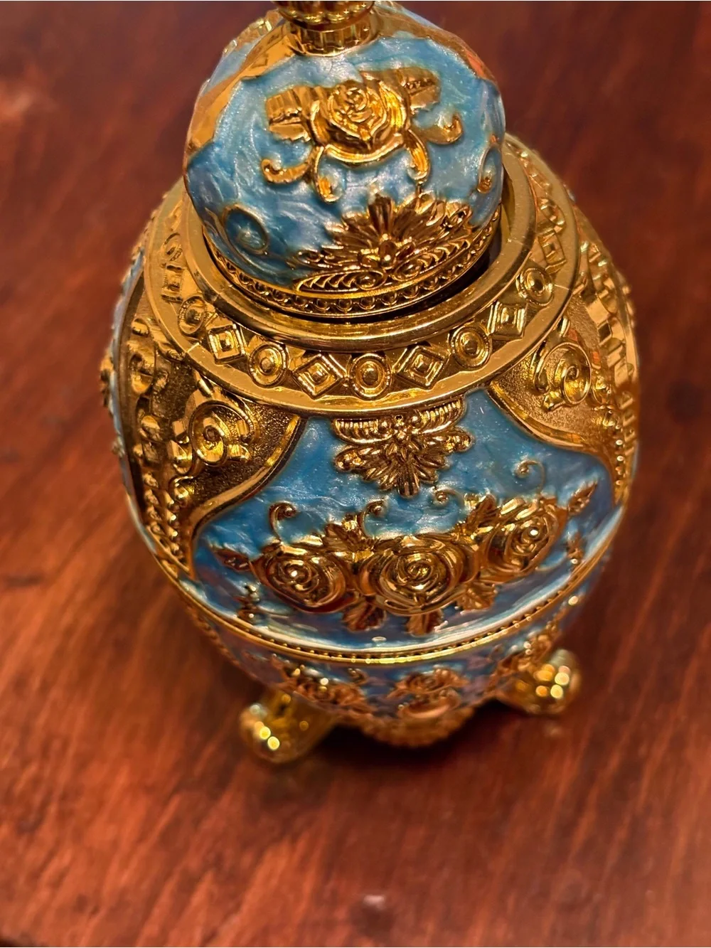 Ornate Blue and Gold Decorative Accent Jar/Egg - Elegant Home Accent